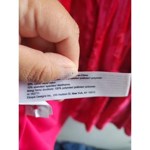 Eloquii Pink Magent Burnout Floral Velvet Ruffle Neck A-Line Smocked Dress sz 20 - Picture 12 of 13